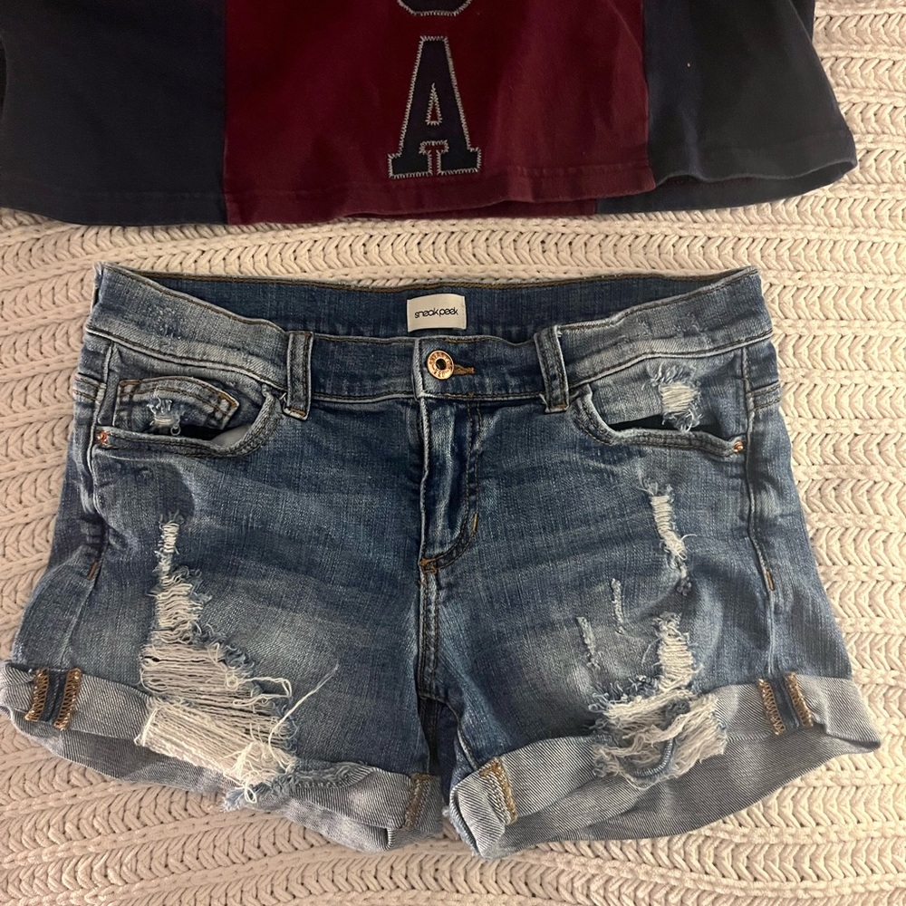 Small Sneak Peak Mid Waisted Jean Shorts